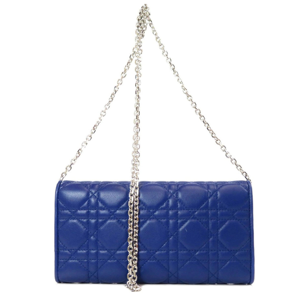 Dior Christian Leather Wallet Long Chain Wallet Black